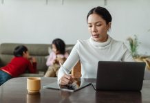 Photo by Ketut Subiyanto: https://www.pexels.com/photo/working-ethnic-mother-using-tablet-and-laptop-at-home-with-playing-kids-on-background-4474030/